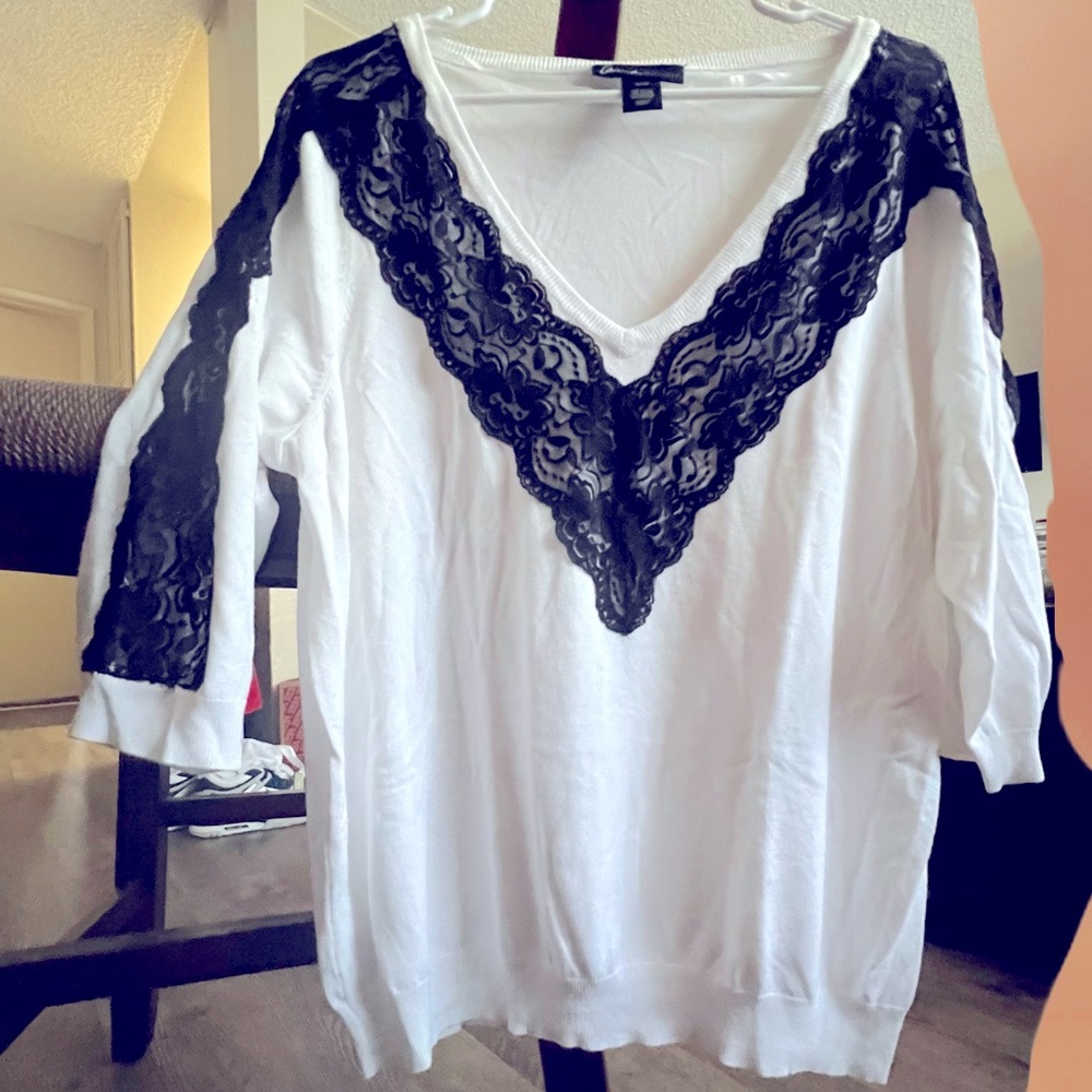 V-neck Sweater with Black Lace